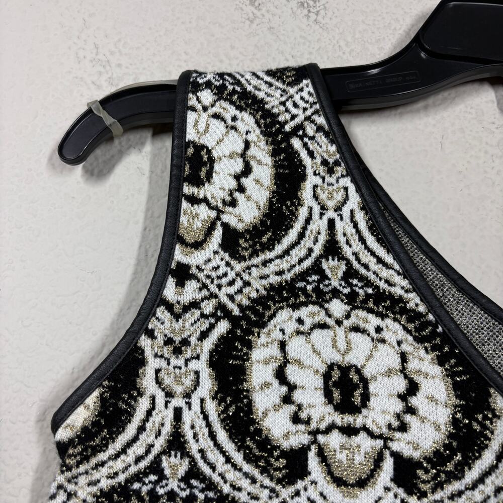 Michael Simon Petite Small Metallic Sweater Tank Black White Geometric Print - Picture 4 of 9